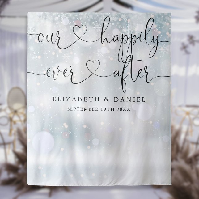 Immer nach Skript Winter Hochzeit Foto Hintergrund Wandteppich (Ever After Script Winter Wedding Photo Backdrop)