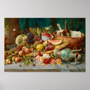 Immer noch das Leben mit Obst und Wein Cooler von  Poster