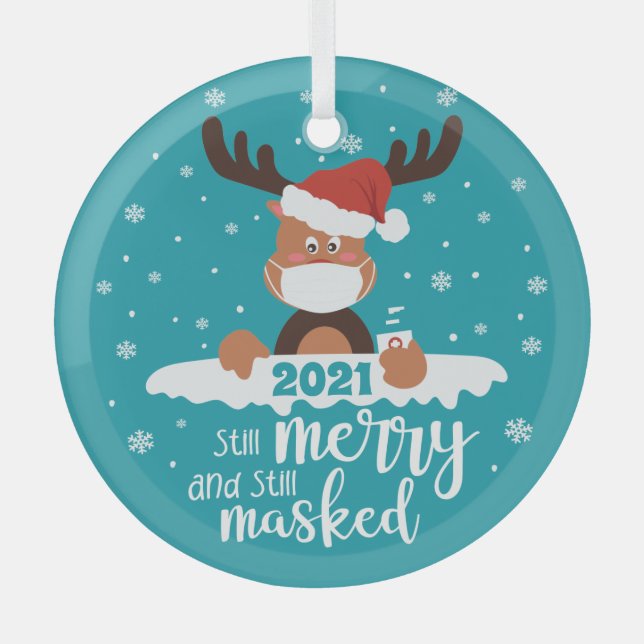 Immer noch lustig maskierte Rentiere 2021 Ornament Aus Glas (Vorderseite)