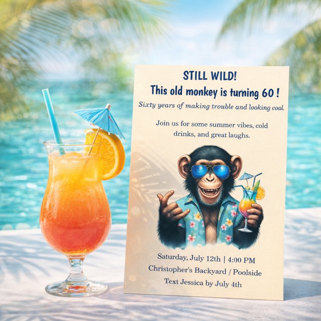 Immer noch wilder alter Affe wird 60 Lustiger Gebu Einladung (Still Wild Old Monkey turning 60 Funny Birthday Invitation)