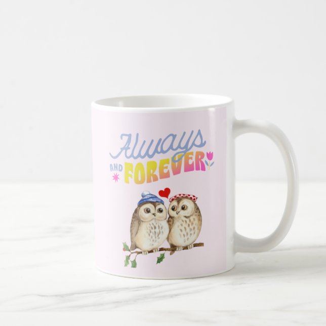 Immer und für immer Niedliche Eulen in der Liebe Kaffeetasse (Rechts)