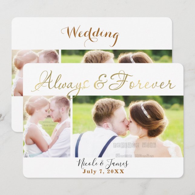 IMMER & VORBEREITETES GOLD WEDD 4 Foto Foto Einladung (Vorne/Hinten)