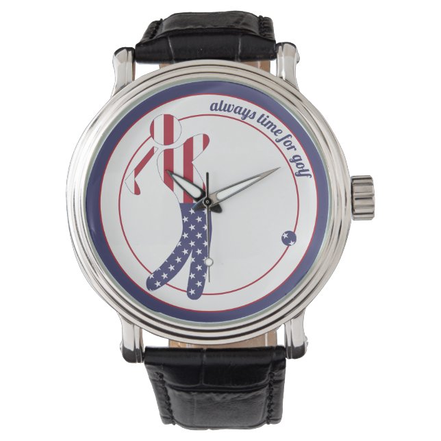 Immer Zeit für Golf - American Flag Golf Player Armbanduhr (Vorderseite)