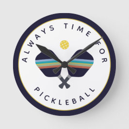 Immer Zeit für Pickleball Paddles Blau Gelb Runde Wanduhr