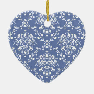 Immerblau-weißer Damast Keramik Ornament