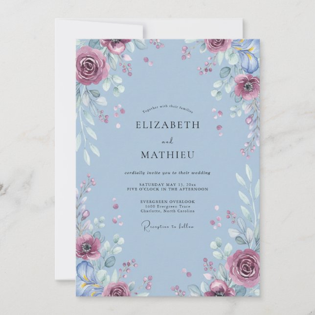 Immergrün-Amethyst-Blatt-Hochzeit Einladung (Vorderseite)