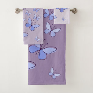 Immergrün Blau Schmetterling Flattern Lavendel Gra Badhandtuch Set