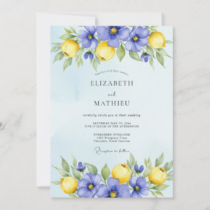 Immergrün Blaue Lebendige Zitrus Hochzeit Einladung