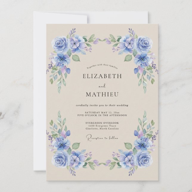Immergrün-Blumen-Lorbeer-Hochzeit Einladung (Vorderseite)