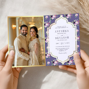 Immergrün-Blumenmuster-QR-Code Indische Hochzeit Einladung
