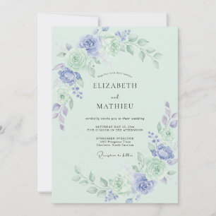 Immergrün-Blüten-Aquarell-Hochzeit Einladung