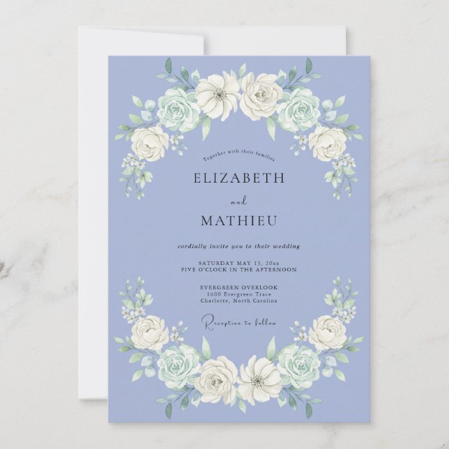 Immergrün-Blüten-Hochzeit Einladung (Vorderseite)