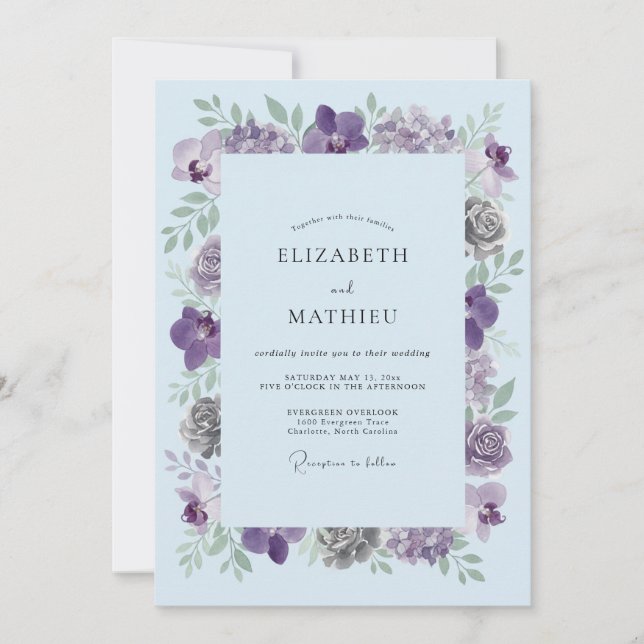Immergrün-Blüten-Hochzeit Einladung (Vorderseite)