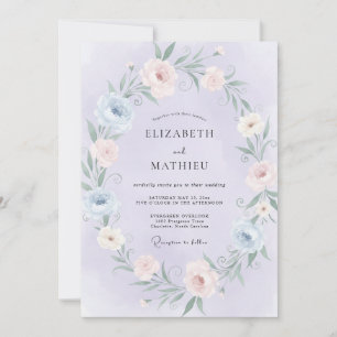 Immergrün-Blütenblattroter Kranz Hochzeit Einladung