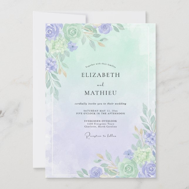 Immergrün-Celadon-Blatt-Hochzeit Einladung (Vorderseite)
