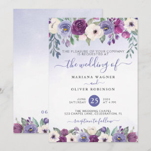Immergrün-Fuchsia-Rosé-Aquarell-Blumenhochzeit Einladung