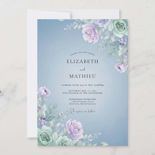Immergrün Helles Flieder Blatt Hochzeit Einladung (Vorderseite)