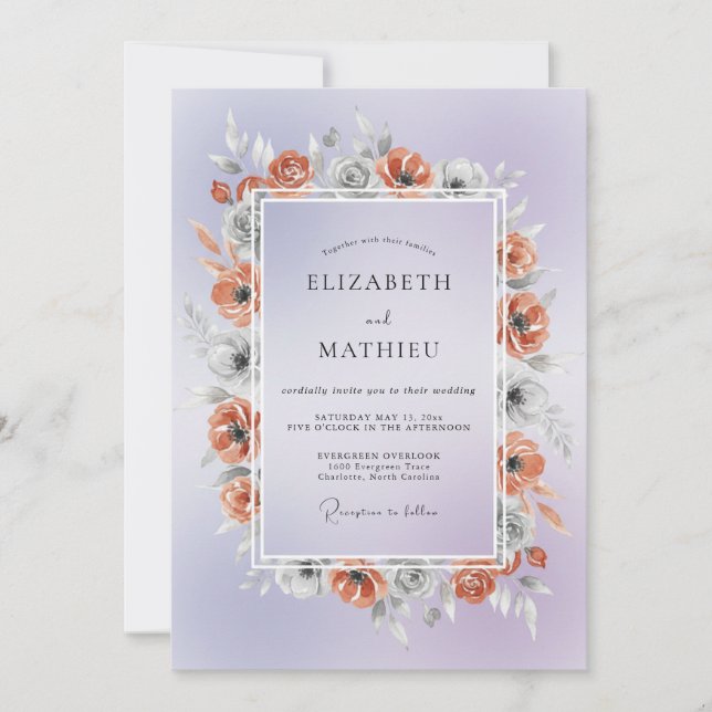 Immergrün-Kupfer-Mohn-Hochzeit Einladung (Vorderseite)
