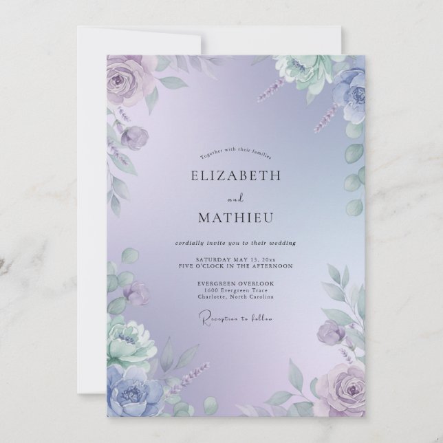 Immergrün Lavendel Blatt Hochzeit Einladung (Vorderseite)
