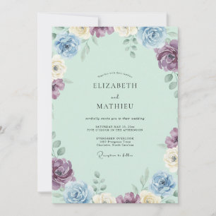 Immergrün-Lila-Blüten-Hochzeit Einladung
