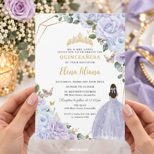 Immergrün Lila Staubblau Florale Quinceañera XV Einladung