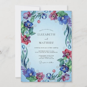 Immergrün Magenta Wildblumen-Hochzeit Einladung
