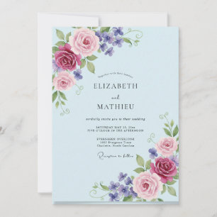 Immergrün-Malven-Blüten-Hochzeit Einladung