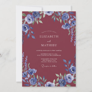 Immergrün-Malven-Blüten-Hochzeit Einladung