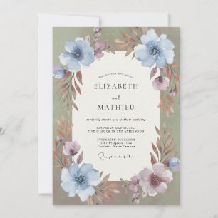Immergrün-Malven-Wasserfarben-Hochzeit Einladung