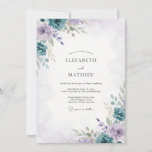 Immergrün-Malvenfarbene Pfingstrose Hochzeit Einladung