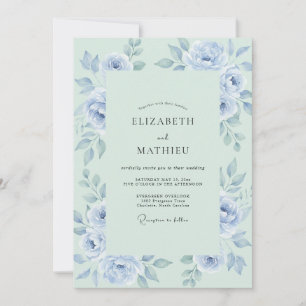 Immergrün-Mint Romantische Botanische Hochzeit Einladung