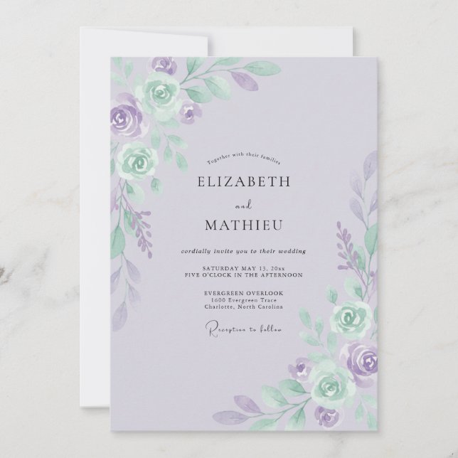 Immergrün-Mint-Rosen-Hochzeit Einladung (Vorderseite)