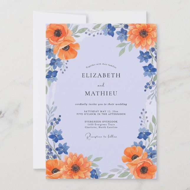 Immergrün Orange Mohn Hochzeit Einladung (Vorderseite)