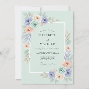 Immergrün Pfirsich Blumen Romantische Hochzeit Einladung