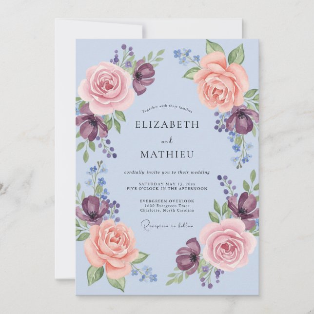Immergrün Romantischer Blumenkranz Hochzeit Einladung (Vorderseite)