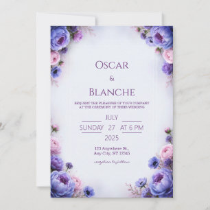 Immergrün-Rosé-Blumenrand-Hochzeit Einladung