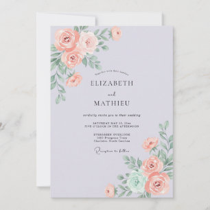 Immergrün-Rosé-Korallen-Pfingstrosen-Hochzeit Einladung