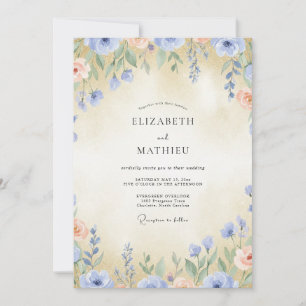 Immergrün-Rosé-Pfirsich-Wildblumen-Hochzeit Einladung