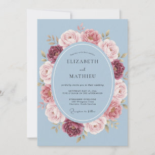 Immergrün-Rosen-Kranz-Hochzeit Einladung