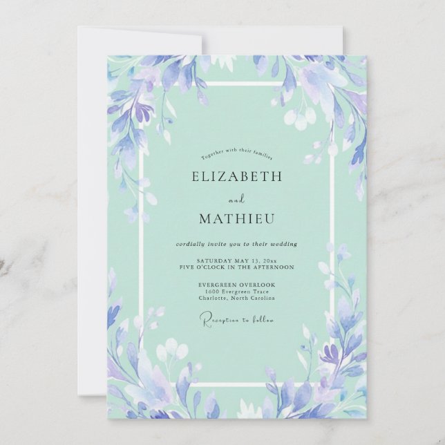 Immergrün-Seegras-Blatt-Hochzeit Einladung (Vorderseite)