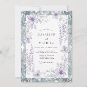 Immergrün-Silber-Blüten-Hochzeit Einladung