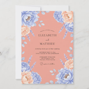 Immergrün Soft Peach Pfingstrosen-Hochzeit Einladung