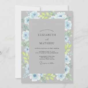 Immergrün Stahlgraue Aquarell-Hochzeit Einladung