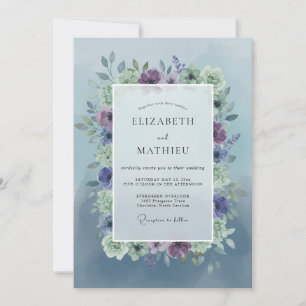 Immergrün-Staubig-Lila-Kranz-Hochzeit Einladung