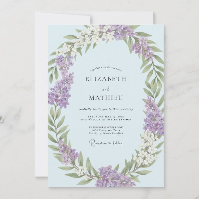 Immergrün-Veilchen-Blüten-Hochzeit Einladung (Vorderseite)