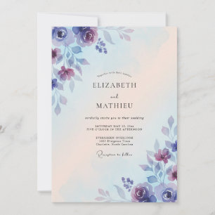 Immergrün-violette Blütenblattrat Hochzeit Einladung