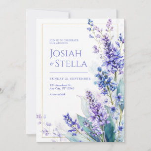 Immergrün-Wasserfarbe Muscari Goldrahmen-Hochzeit Einladung