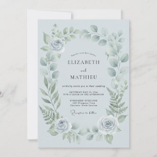 Immergrün Zarte Florale Romantische Hochzeit Einladung