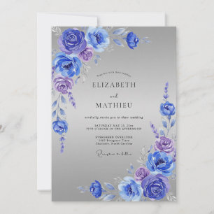 Immergrünblaue Kobaltrosen-Hochzeit Einladung
