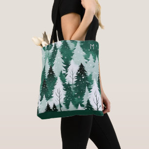 Immergrüne Bäume Winterwald Schnee Monogramm Tasche